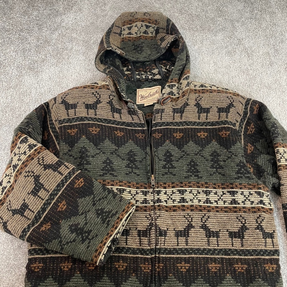 Vintage Woolrich Jacket Womens Medium Wool Blend Hooded Zip Deer Southwestern